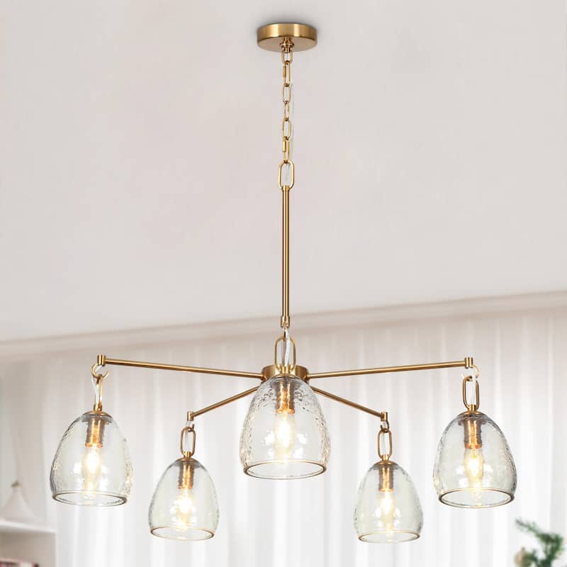 Blobfish Modern Gold 5-Light Glass Chandelier Cluster Wheel Light for Living Dining Room - Dia.28.7" x H24.8" - Dia.28.7" x H24.8" - Dark Gold