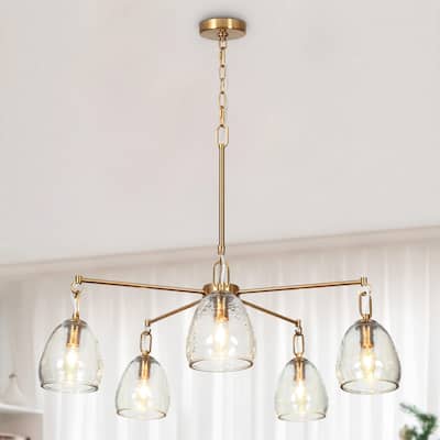 Blobfish Modern Gold 5-Light Glass Chandelier Cluster Wheel Light for Living Dining Room - Dia.28.7" x H24.8"
