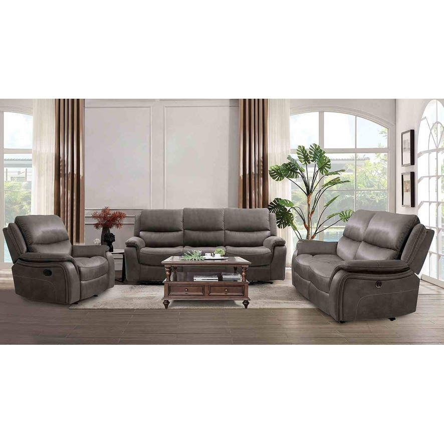 Sofa Chair Loveseat Recliner Set Manual Gray Finish Pillow Top Arms