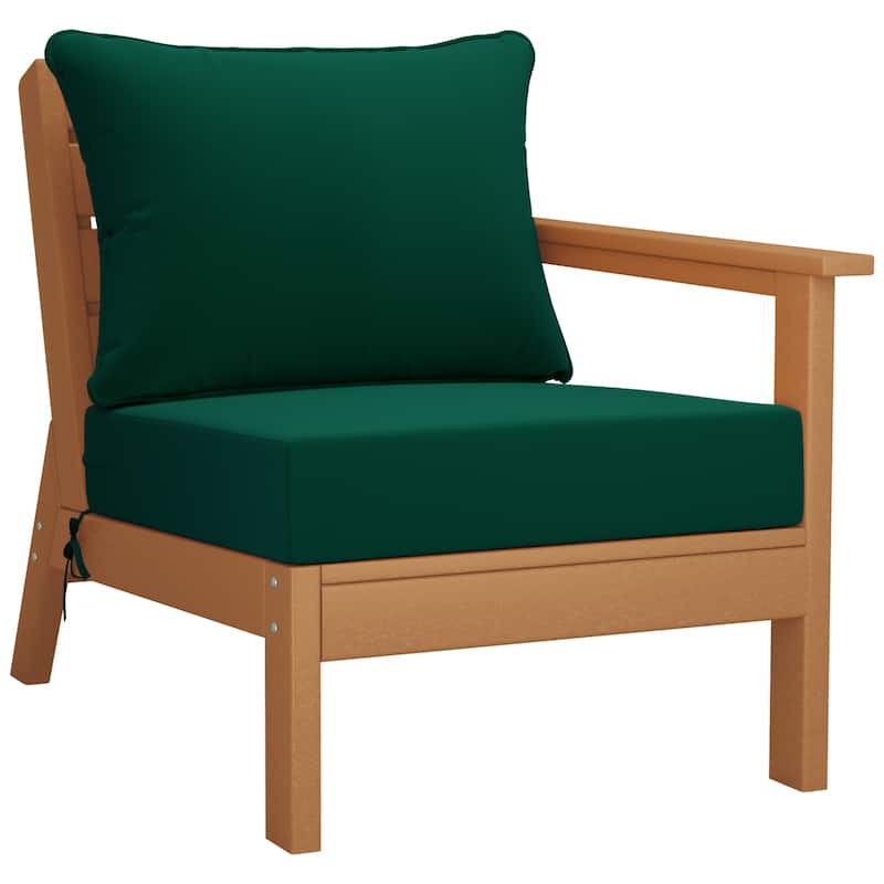 Birchwood All Weather HDPE Outdoor Patio Deep Seating Teak Right Arm Facing Chair With Cushions (1-Piece)