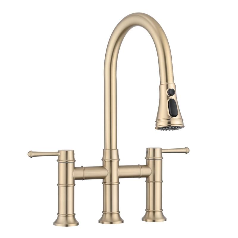 Dornberg 2-handle Bridge Kitchen Faucet With Pull-out Sprayer - Brushed Gold