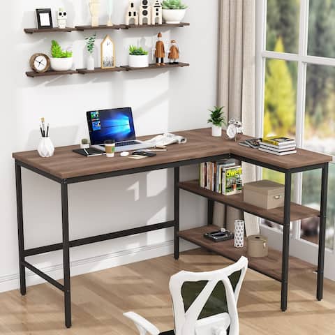 L Shaped Desk with Removable Storage Shelves, Industrial Reversible L-Shaped Computer Desk for Home Office Corner Desk