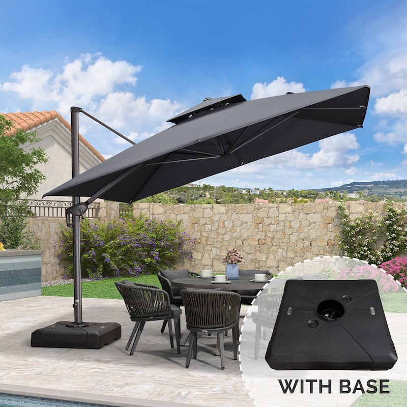 PURPLE LEAF 11ft Square Cantilever Umbrellas with Tilt-and-Crank with Base - Grey