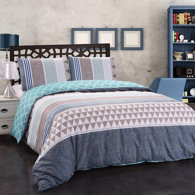 3 Piece Stripe Boho Duvet Cover Set with Zipper Ties - King - 10 Pattern