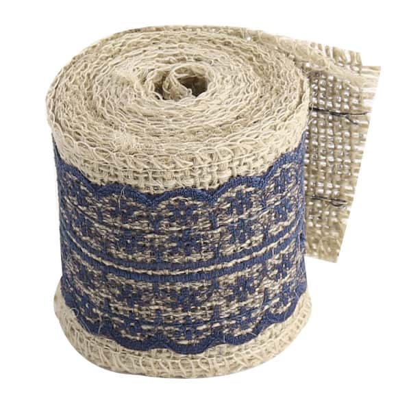 Home Jute Fiber Lace Holiday Decoration Burlap Roll Colored Ribbon Navy Blue - Brown, Navy Blue