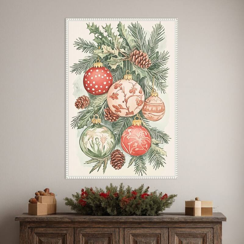 Christmas Ornaments I by Melloi Art Prints (23 x 33 in.), Framed Canvas Wall Art Print - Sylvie Beaded White