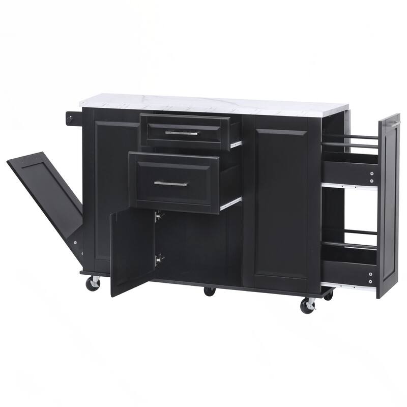 Kitchen Island with Storage Tilt Trash Can Cabinet and Pull Out Cabinet Organizer