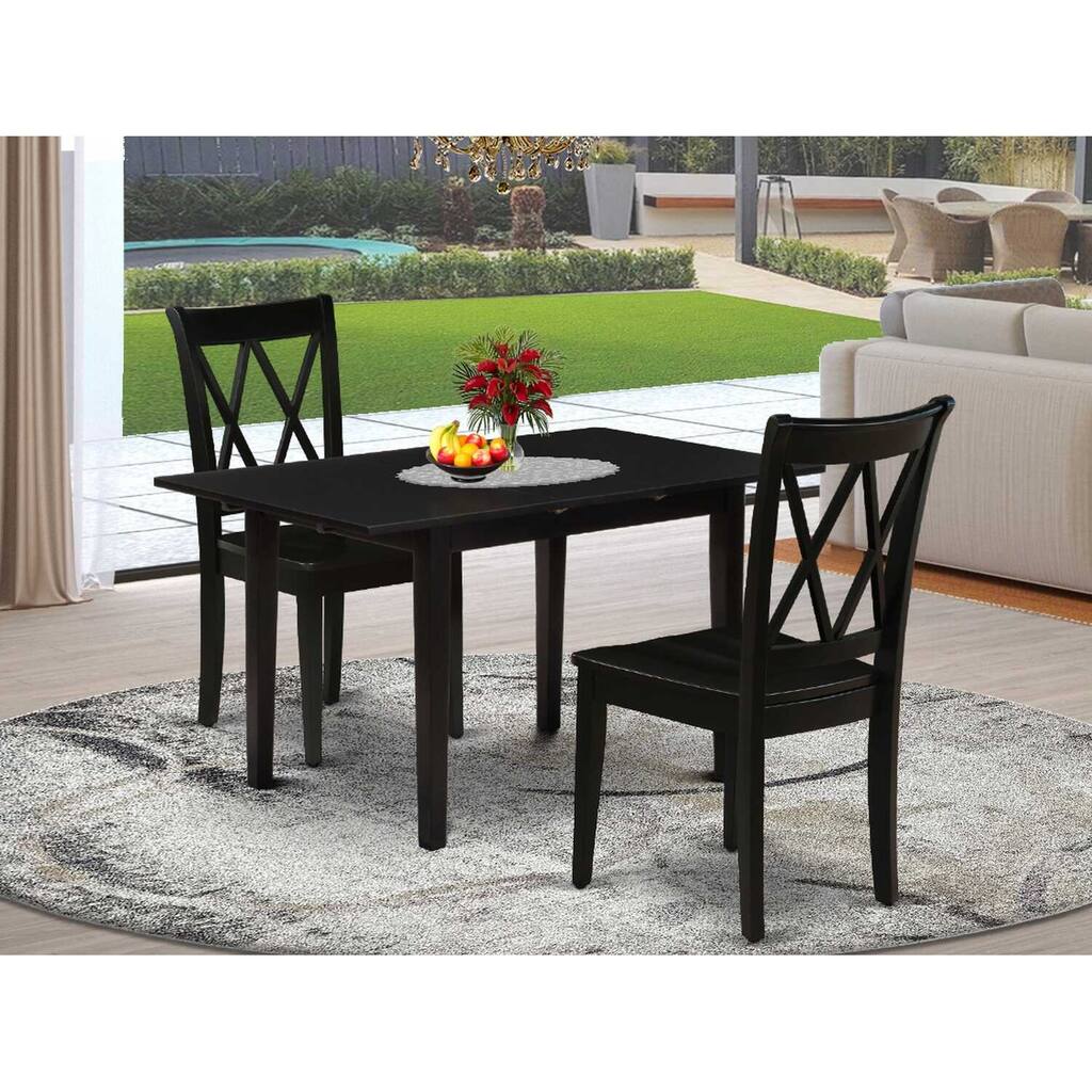 HomeStock 3-Piece Black Finish Rectangular Solid Wood Top with Butterfly Leaf Dining Table Set