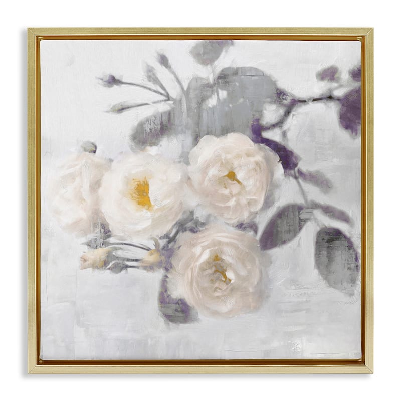 Stupell White Blooms on Grey Framed Floater Canvas Wall Art Design By Emily Ford - 25 x 25 - Gold