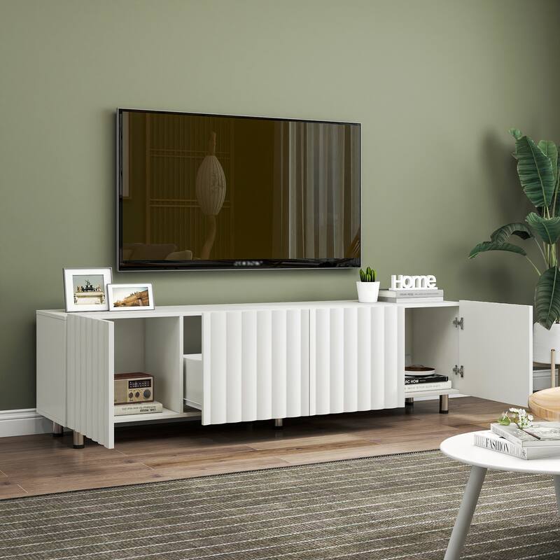 TV Stand for 65 Inch TV, Floor-Standing Wood Entertainment Center, Media Console Table with Storage Cabinet & 2 Drawers