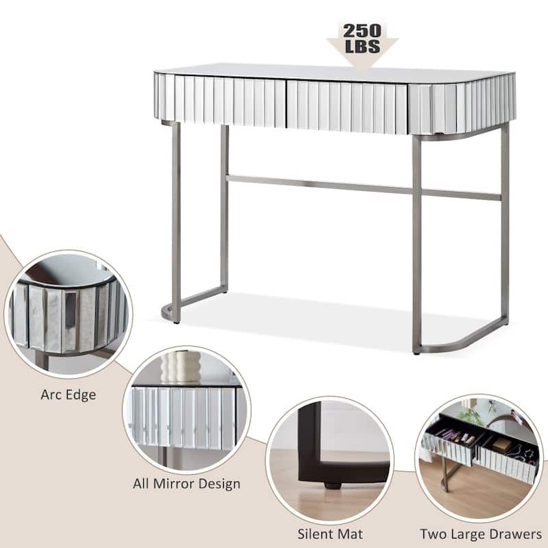 39" Modern Makeup Vanity Table with Stainless Steel Base (Mirror not included)