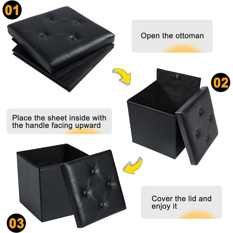 VECELO Folding Storage Ottoman, Bedroom Storage Bench, Versatile Footrest Footstool Tufted Faux Leather Chest for Living Room