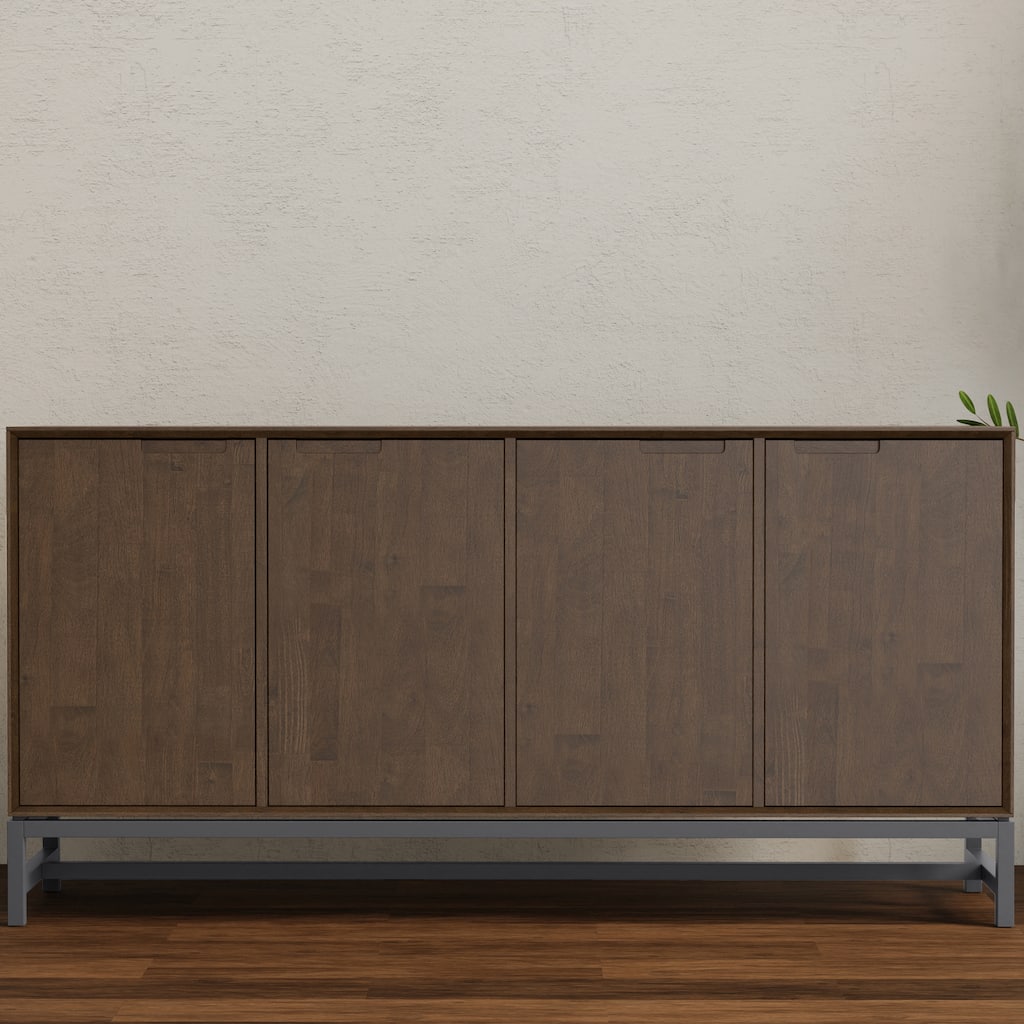 WYNDENHALL Devlin SOLID HARDWOOD & Metal 72 inch Wide Rectangle Modern 4 Door Sideboard Buffet in Walnut Brown