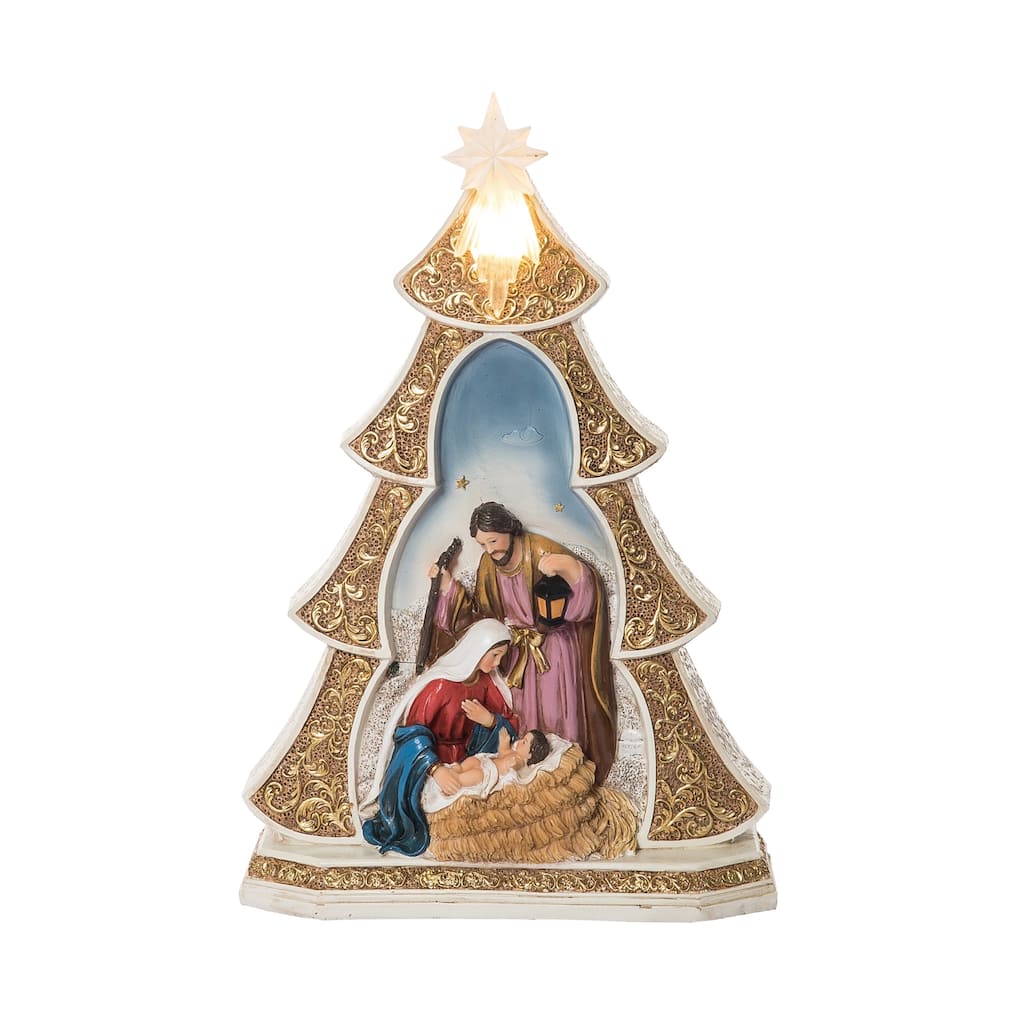 Transpac Resin 11 in. Holiday Tree Nativity Scene Figurine
