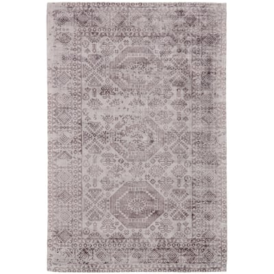 Jasmel Distressed Geometric Rug, Opal Gray/Eggplant Purple, Area Rug