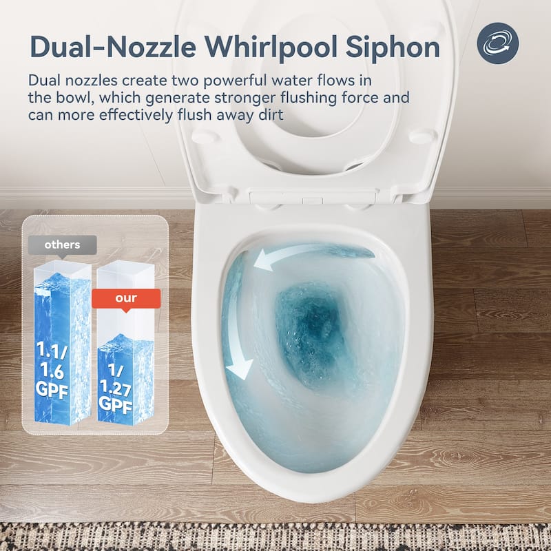 HOROW 1 Piece WaterSense Dual Flush Elongated Toilet White Rimless Bowl Child Seat 1000g Flush - 12 inch Rough In - N/A
