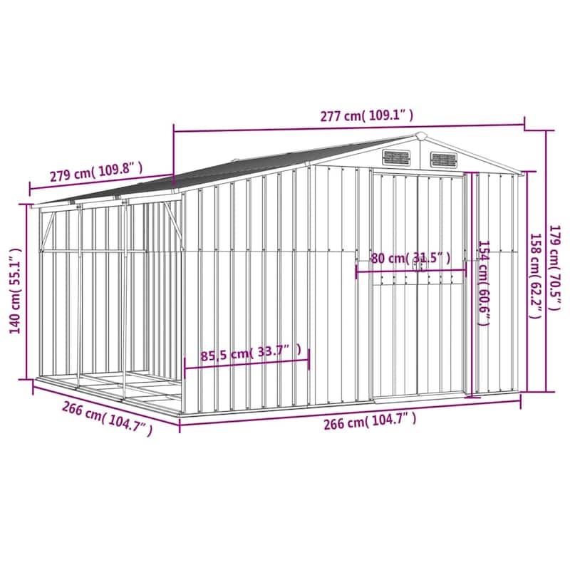 vidaXL Garden Shed Metal Outdoor Storage Tool Shed House Galvanized Steel