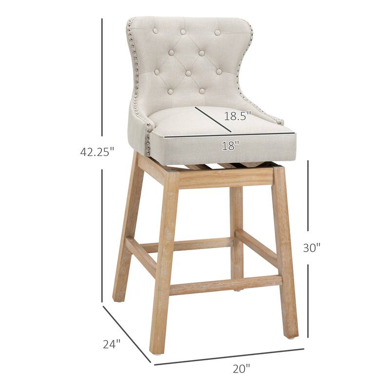 Swivel Counter Height Bar Stools Set of 2, Upholstered Bar Stools with Back, Kitchen Island Chair with Wood Legs