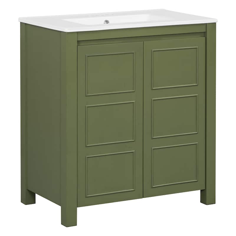GDFStudio - Elysia Wood & Ceramic Bathroom Vanity with Sink & Storage Cabinet Organizer