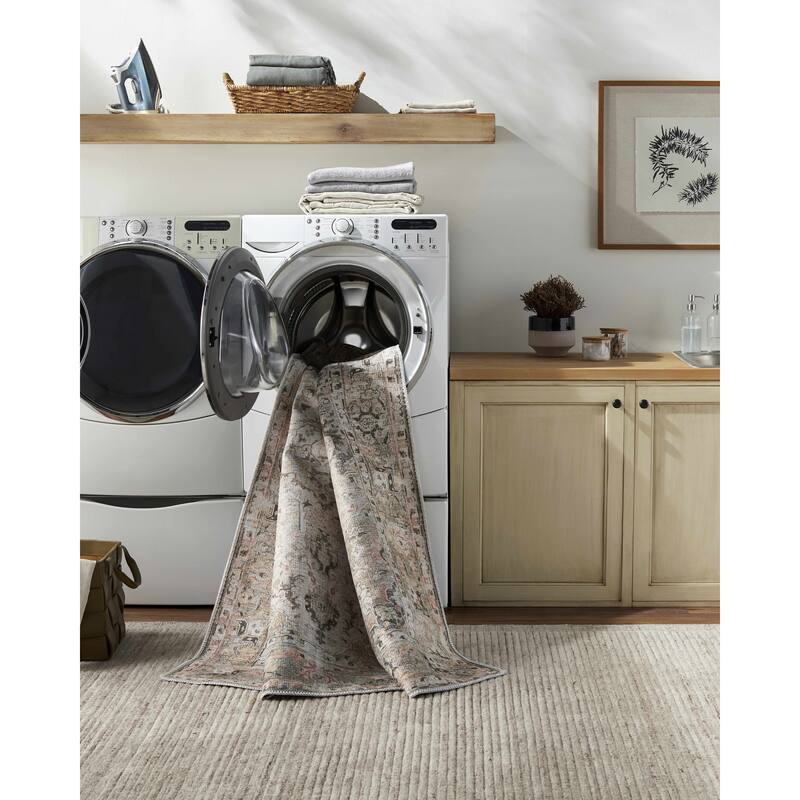 Hauteloom Fatih Living Room, Bedroom Machine Washable Area Rug - Beige, Charcoal, Gray - 2' x 2'11" - 7'6" x 9'6" - Grass Green, Terracotta, Charcoal / Standon