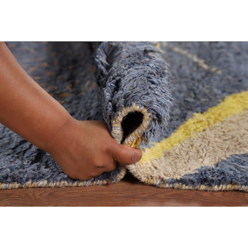 Blue Moroccan Oriental Area Rug Hand-Knotted Wool Carpet - 7'2" x 10'7"