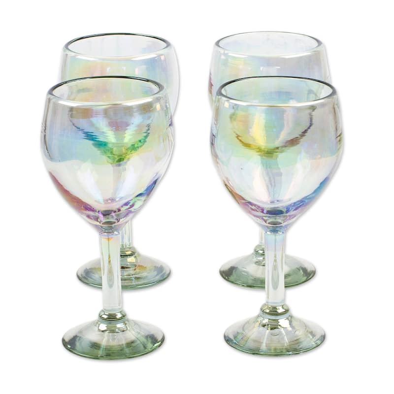 NOVICA Artisan Handblown Recycled Ecofriendly Wine Glasses Clear From Mexico Tableware Drinkware 'Ethereal Fineness'(Set Of 4)