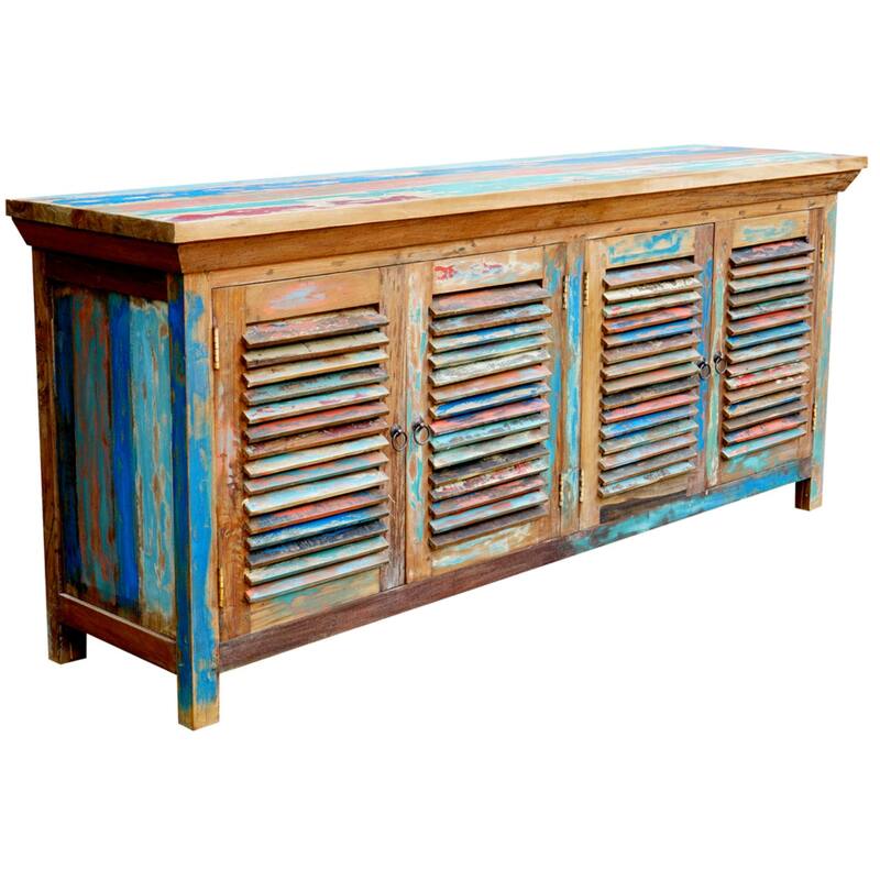 Chic Teak Chest / Media Center with 4 Doors made from Recycled Teak Wood Boats