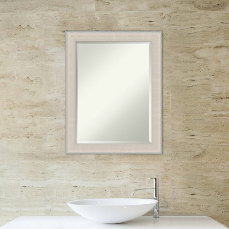 Cottage White Silver Beveled Wood Framed Bathroom Vanity Wall Mirror - Cottage White Silver