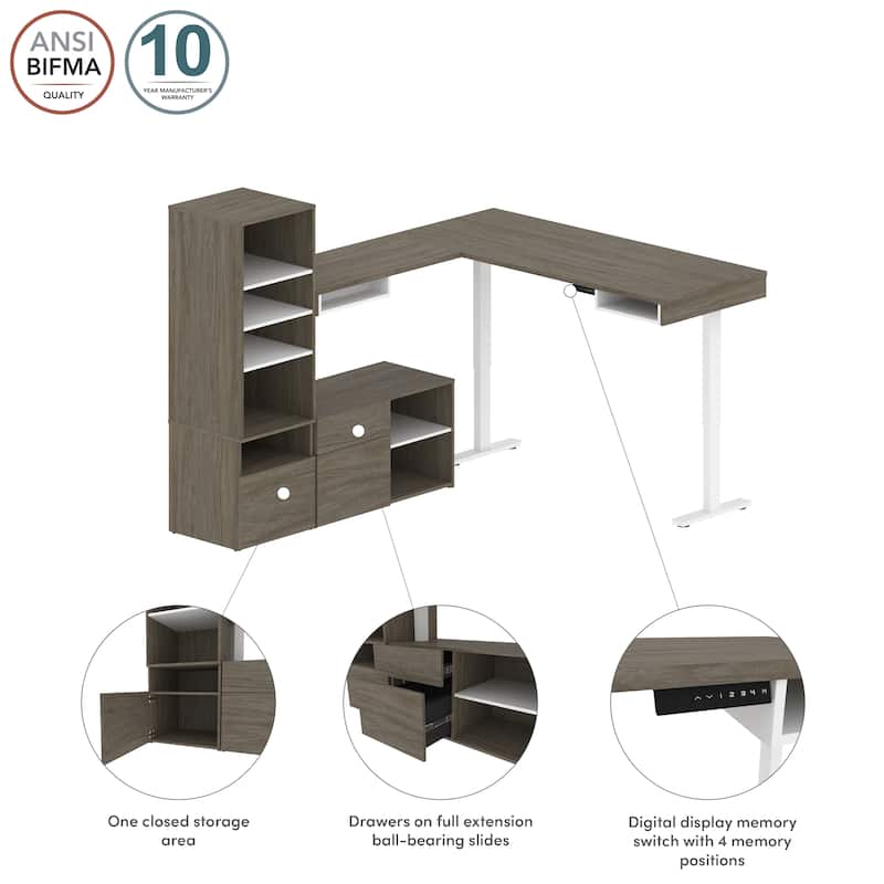 Bestar Viva 72W L-Shaped Standing Desk with Credenza by Bestar.