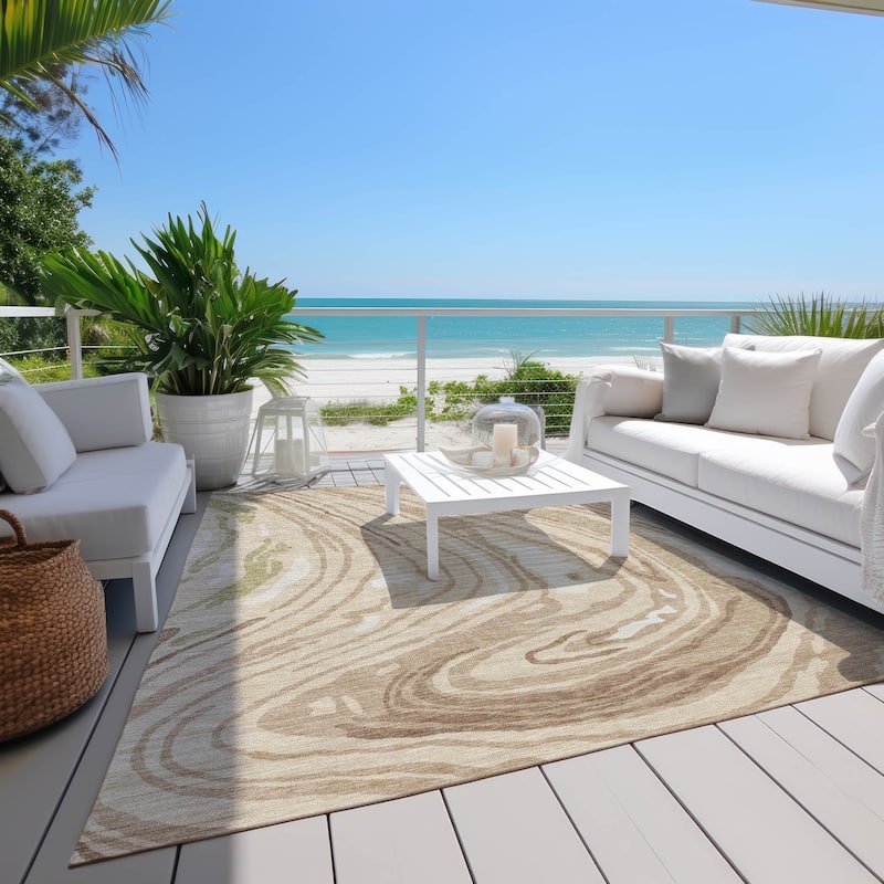Machine Washable Indoor/ Outdoor Abstract Brushstrokes Chantille Rug