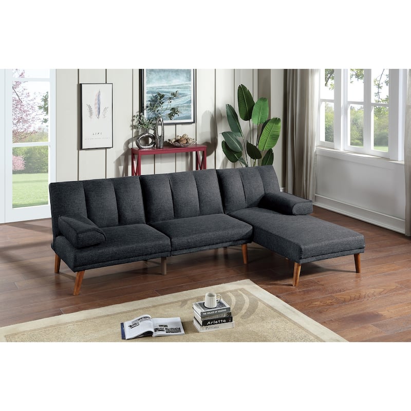 L-Shaped 3-Seat Polyester Blend Sectional Sofa with Solid Wood Legs and Adjustable Sofa Lounge - Reversible - Black
