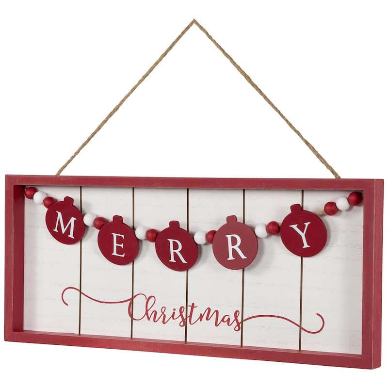 14" Framed "Merry Christmas" Wooden Hanging Wall Sign