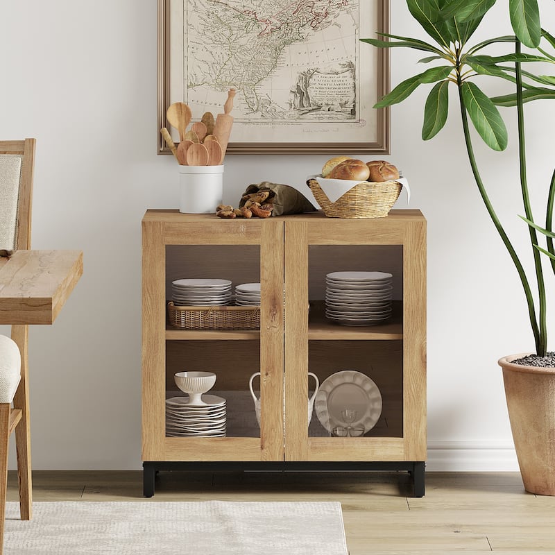 WAMPAT Multifunctional Sideboard Buffet Cabinets with Glass Doors, Modern Sideboard with Adjustable Shelf, Coffee Bar Cabinet