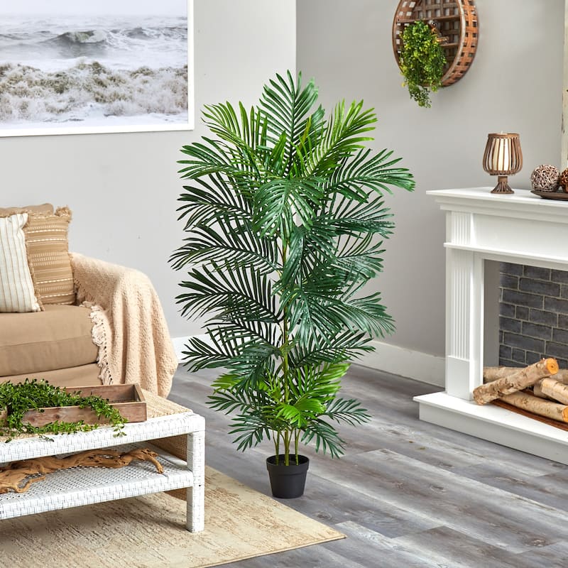 Artificial Palm Tree 5ft - Indoor Outdoor Tropical Decor - UV Proof Faux Tree - Home Office Living Room Accent - Green