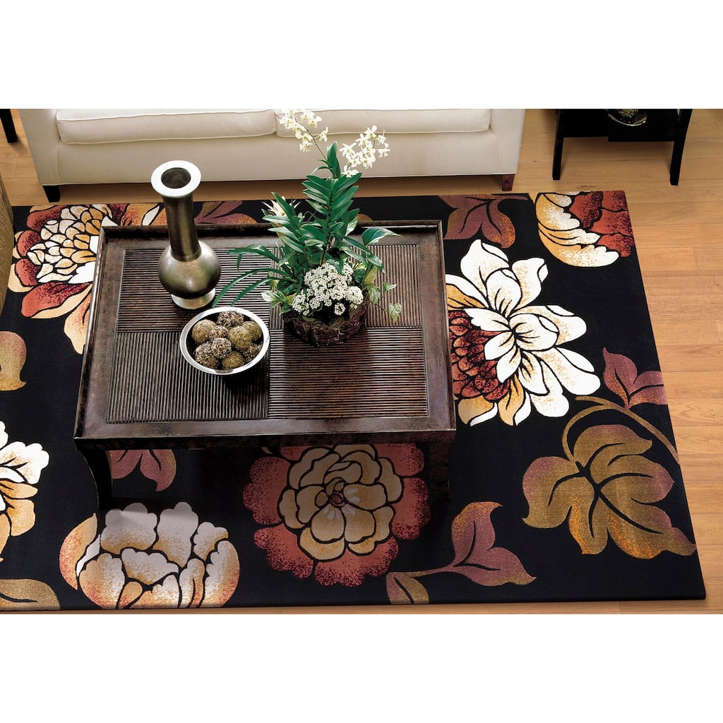 Domani Bella Black Floral Contemporary Area Rug - 5'3" x 7'7"