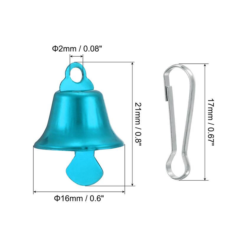 50Pcs Mini Jingle Bells 0.6" Metal Hanging Bells w 0.7" Spring Hooks