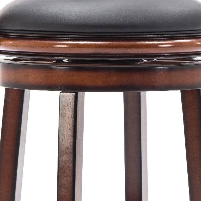 29 Inch Swivel Bar Stool, Solid Wood, Bonded Leather - 19.5 L x 18 W x 43.5 H
