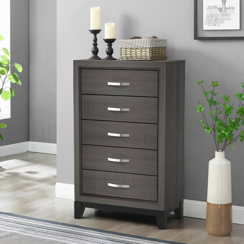Modern Solid Wood Chest Drawers with 5-Drawer - N/A