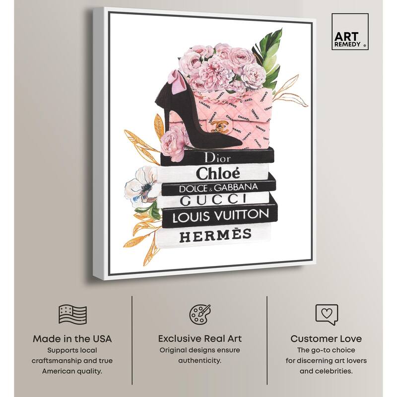 Floral Books Stack Canvas by Art Remedy