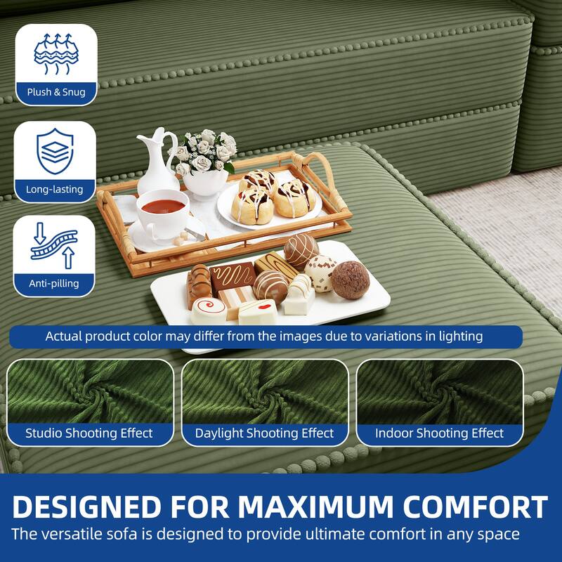 103.5" Convertible Cloud Sectional Couch, Comfy Corduroy Sectional Sofa with Deep Seat & High Pillows