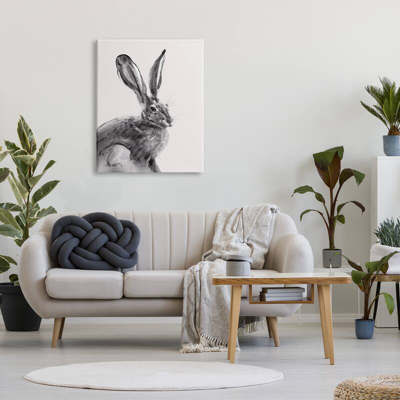 Stupell Resting Wild Hare Portrait Bold Face Rabbit Illustration Canvas Wall Art - Grey