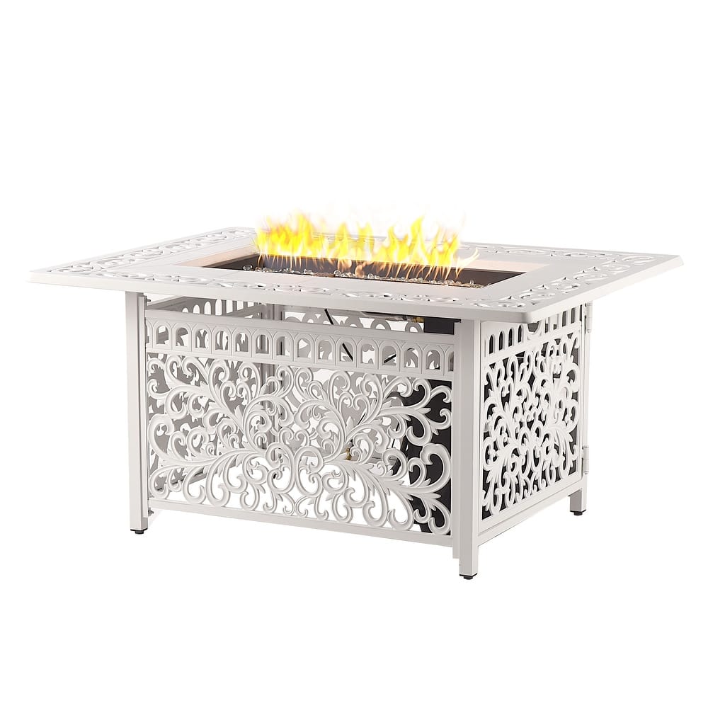 Rectangular 48 in. x 36 in. Aluminum Propane Fire Pit Table, Glass Beads, Two Covers, Lid, 57,000 BTUs