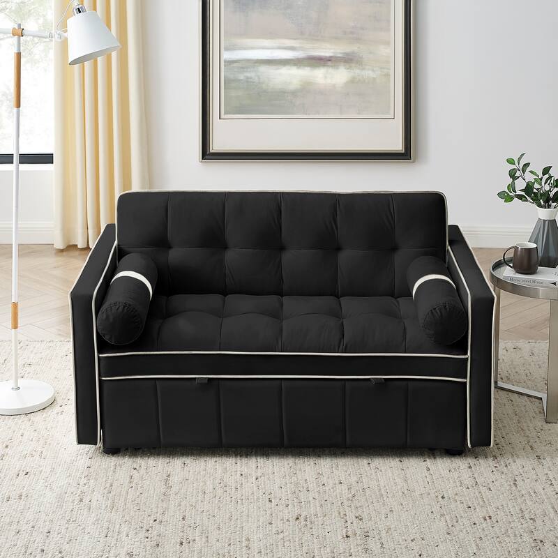 Velvet Sofa Bed with Adjustable Back and Storage Pockets, Multifunctional Sleeper Sofa