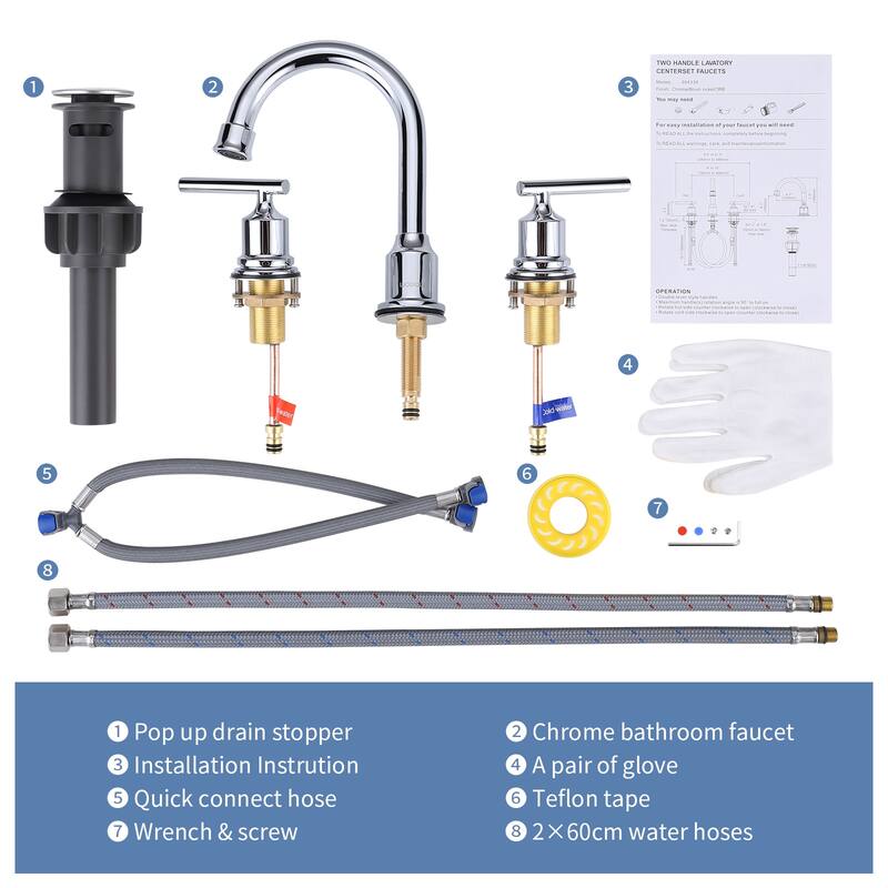 WOWOW 8 in. Widespread Double-Handle Bathroom Faucet with Drain Kit