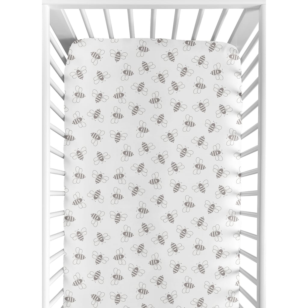 Sweet Jojo Designs Grey Bee Boy Girl Gender Neutral Unisex Fitted Crib Sheet Abstract Honeybee Bumblebee Flying Bees White Gray