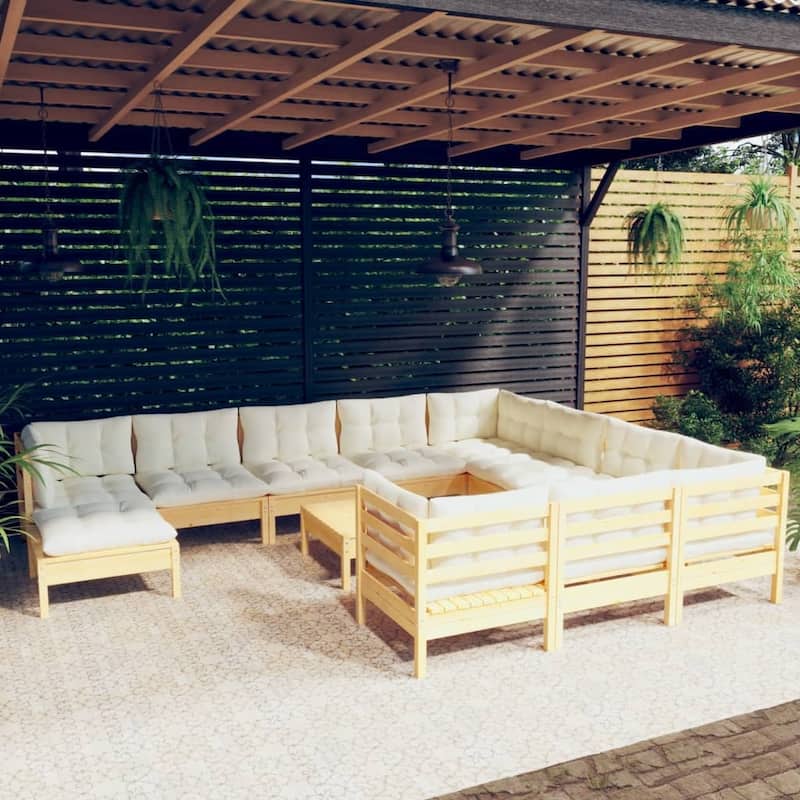 vidaXL 12 Piece Patio Lounge Set with Cushions multi colors Pinewood - 25" x 25" x 24.6"