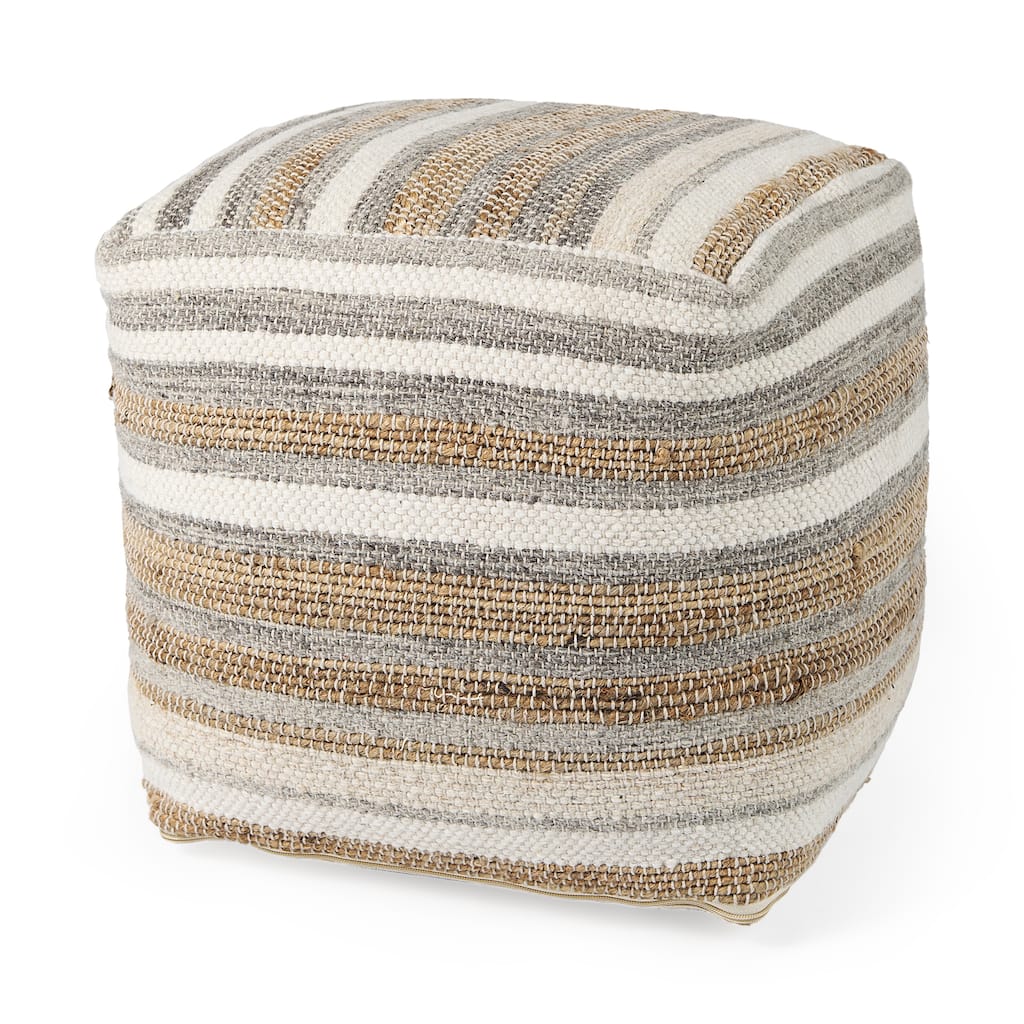 Aahana Multi-Colored Striped Hemp and Cotton Square Pouf