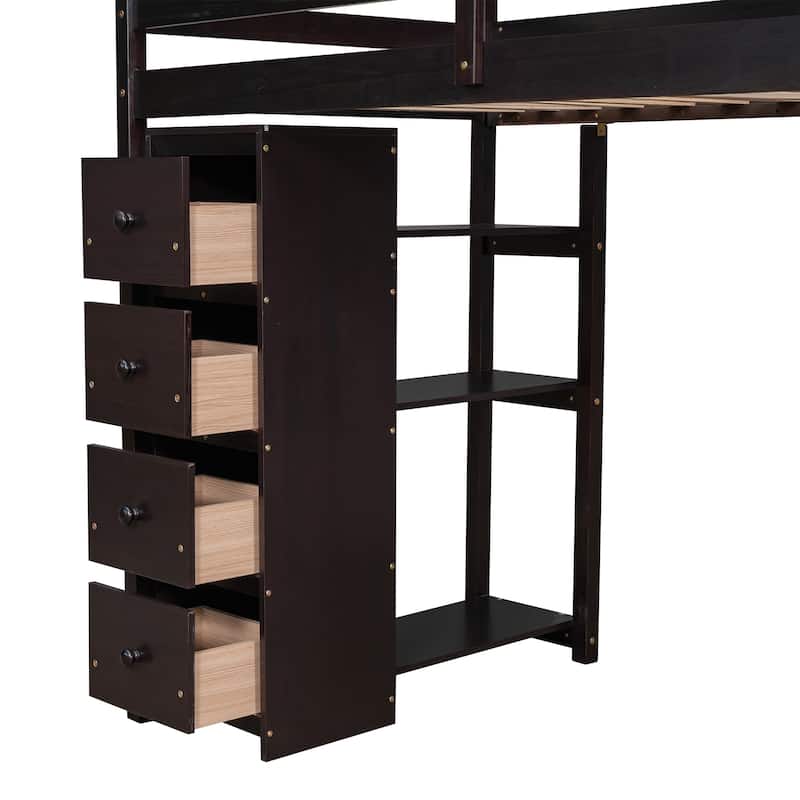 Twin Loft Bed with Storage Drawers, Desk, and Stairs for Kids - Space-Saving Design