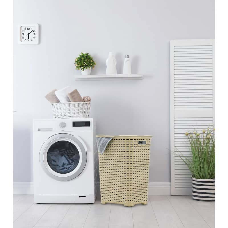 Superio Plastic Wicker Laundry Hamper with Lid Large Capacity - Capacity: 60l