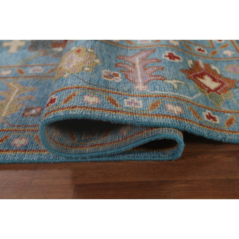 Blue Floral Oushak Area Rug Handmade Wool Carpet - 8'10"x 11'10"